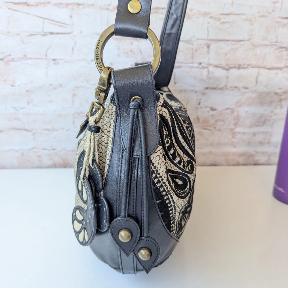 Isabella Fiore Black and Cream Shoulder Bag - Picture 8 of 14